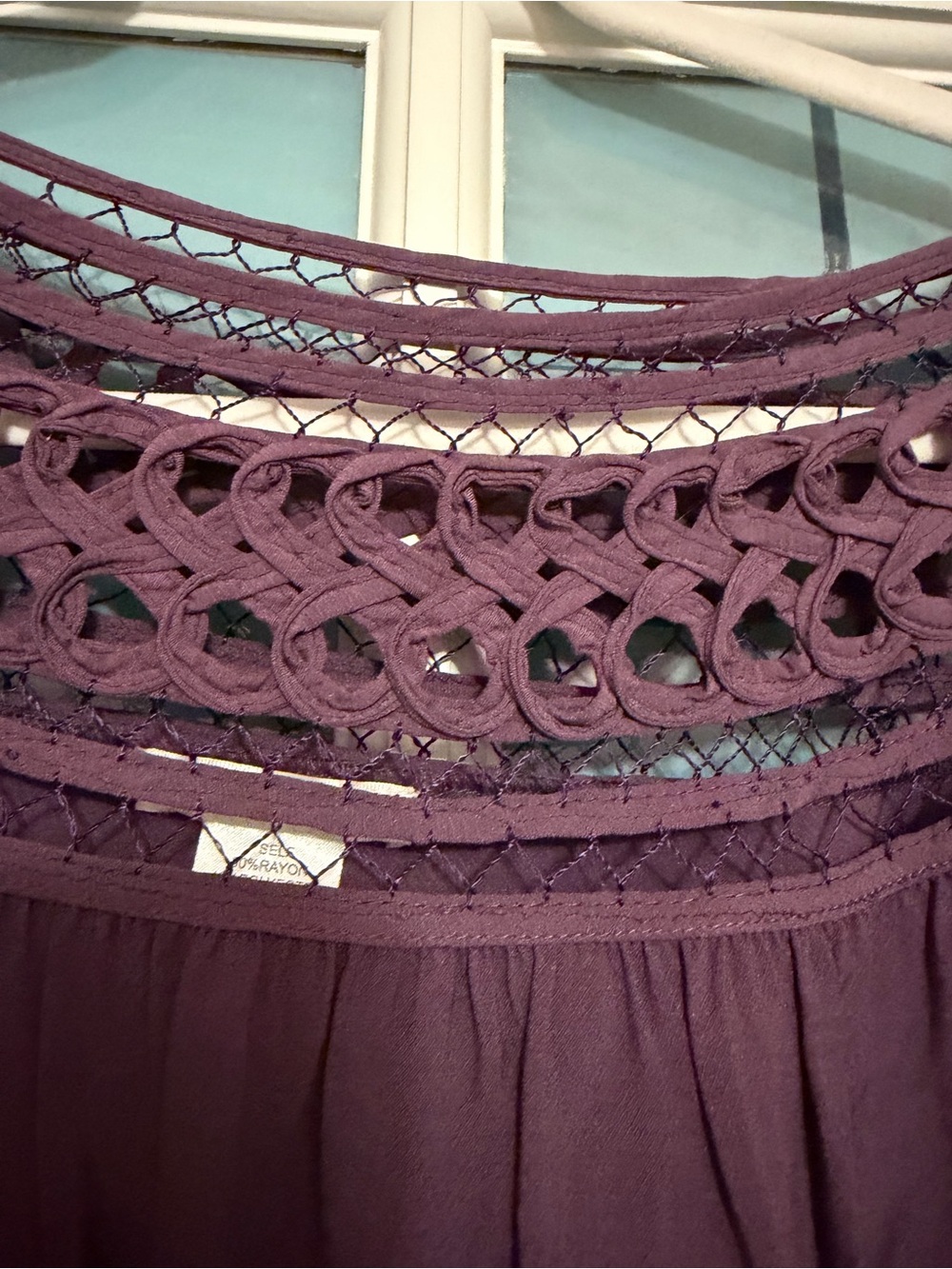 Esley Mauve Crochet Yoke Ruffle Sleeve Blouse - Picture 6 of 6